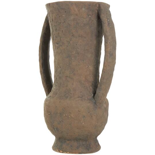 15" Dark Brown Ceramic Handmade Textured Amphora Vase with Two Long Handles